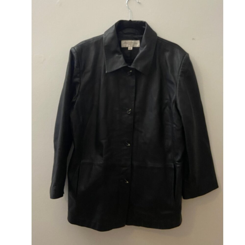 Vintage Distressed Boxy Black Leather Jacket Oversized Look - Size L/XL - Picture 2 of 4